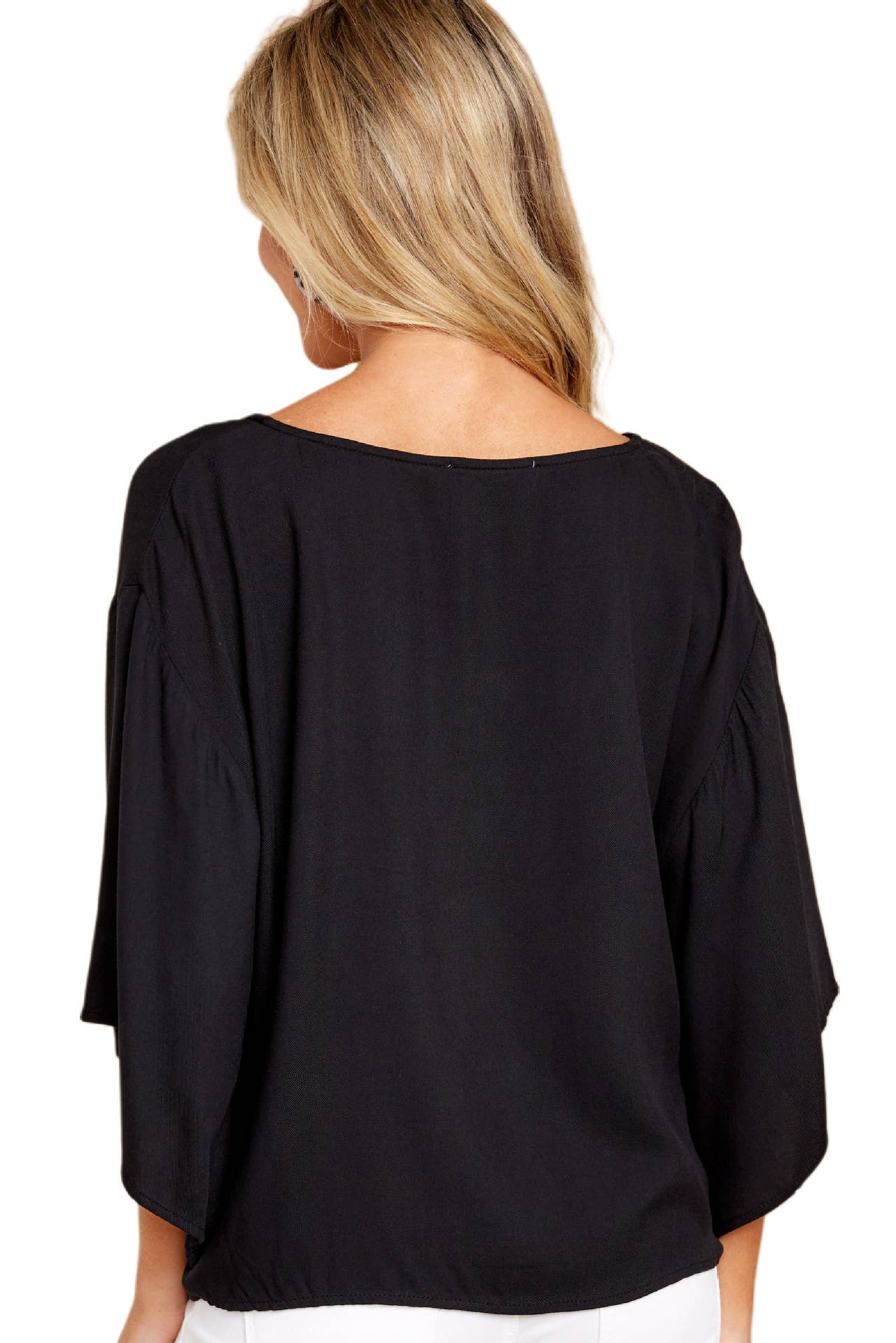 V-neck knotted printed loose sleeved top