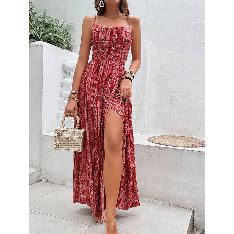 SLIMMING BOHEMIAN BACKLESS LONG HALTER DRESS