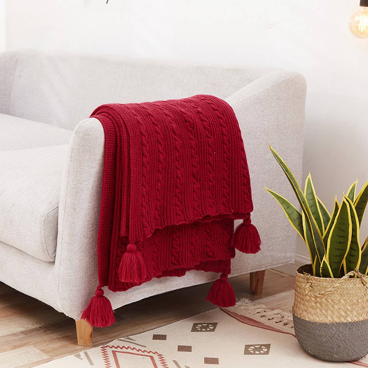 SOLID COLOR SIMPLE KNITTED TASSEL THROW BLANKET_CWMM2381