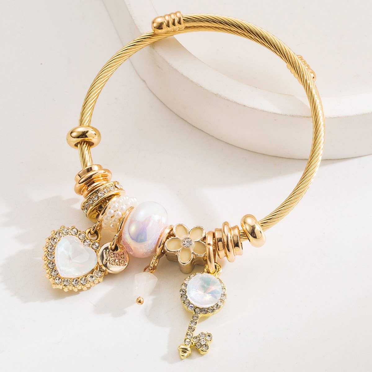 Alloy Couple Bracelet with Heart & Key Beads_CWMM8581