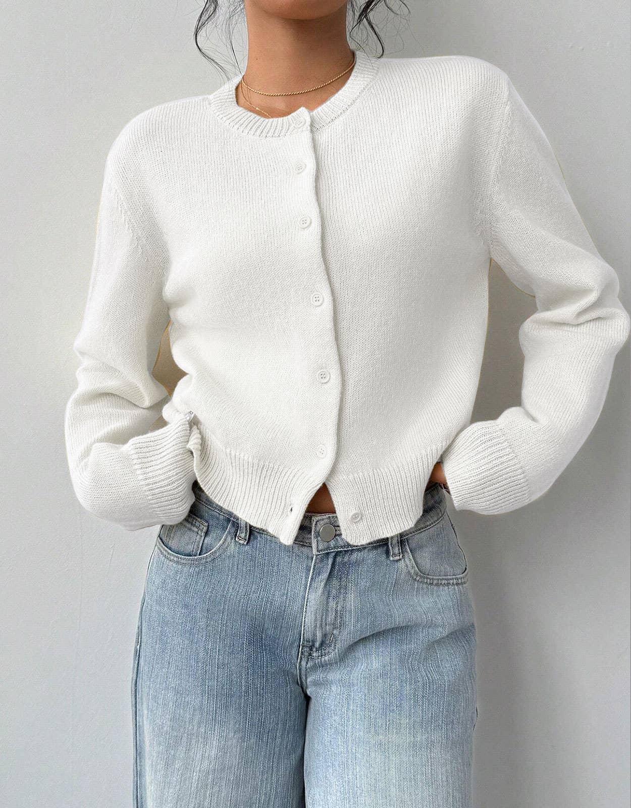 Thin,round-neck,single-breasted short cardigan