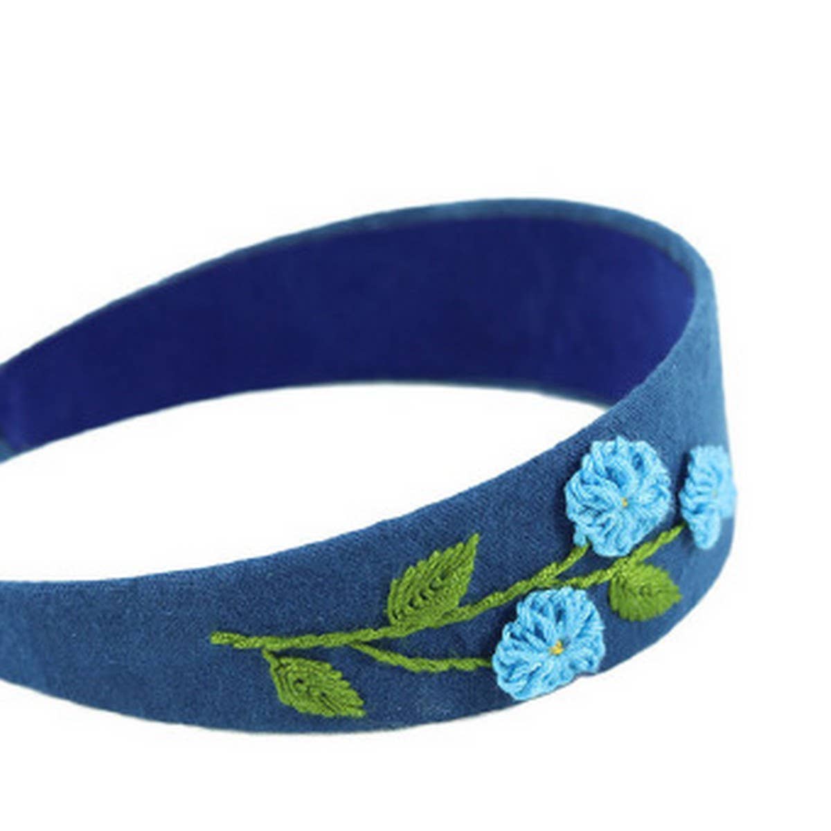 Indigo-Dye Hand-Embroidered Headband,Simple Fresh