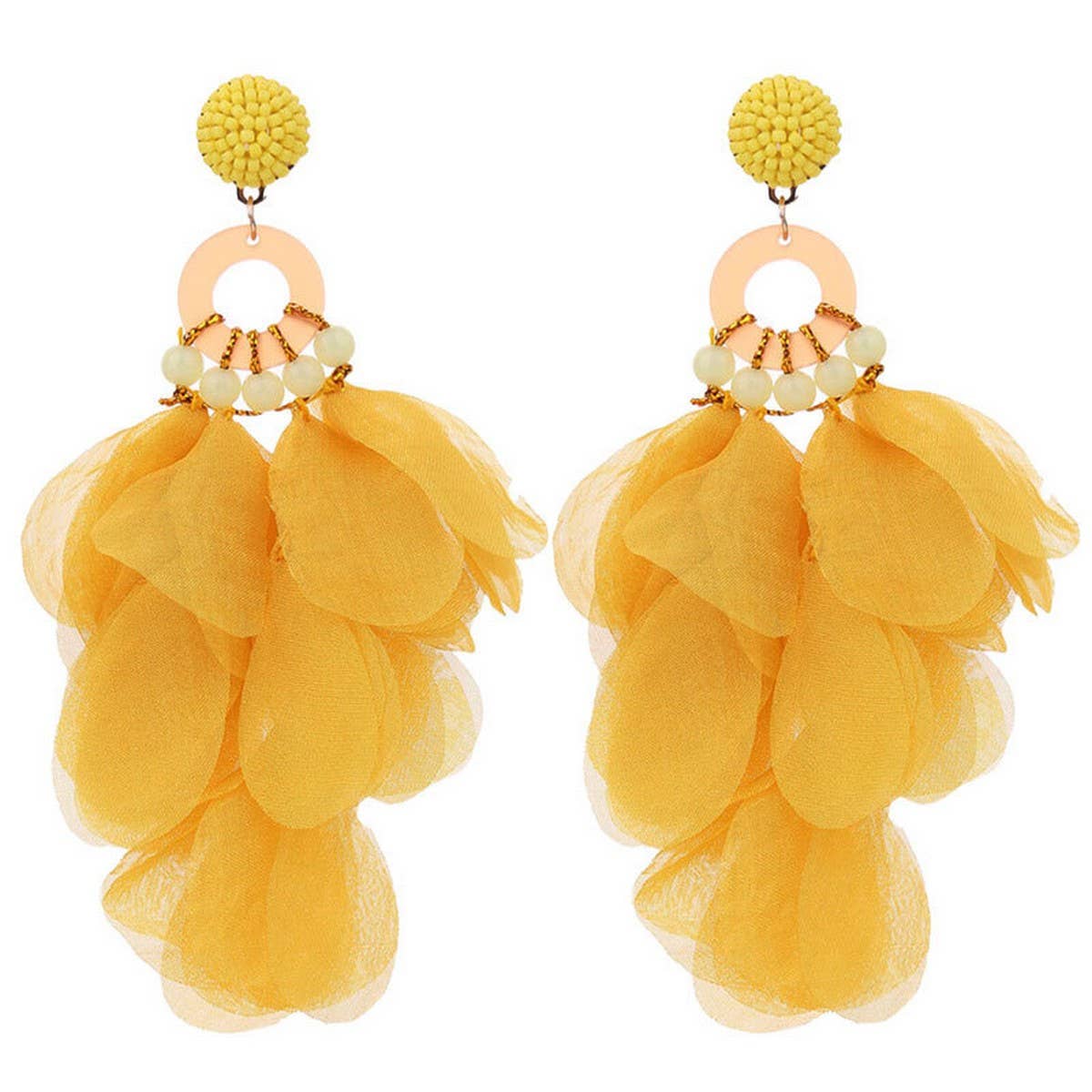 Handmade Long Statement Floral Fabric Earrings