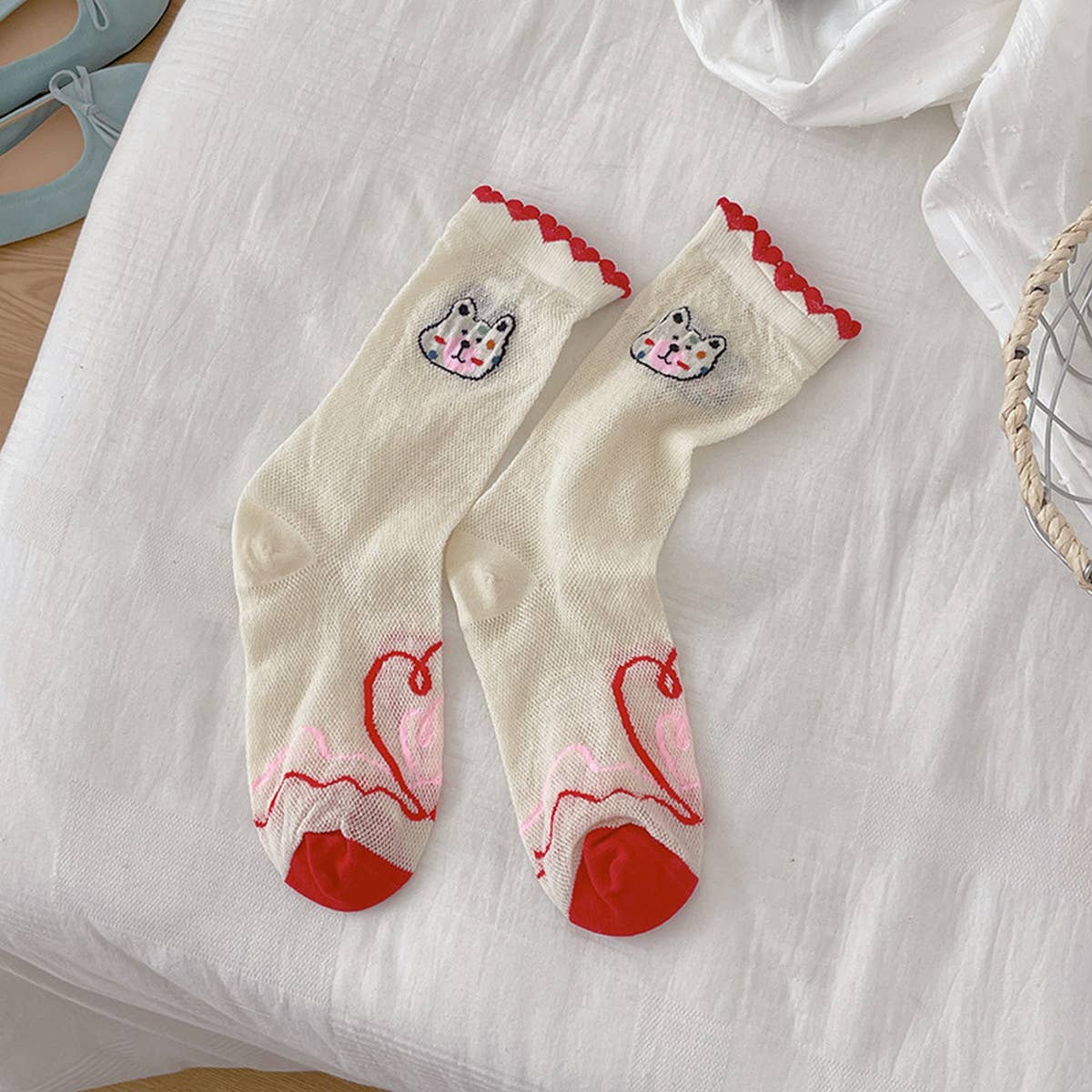 CARTOON BEAR GRAFFITI MESH SOCKS_CWMS0960