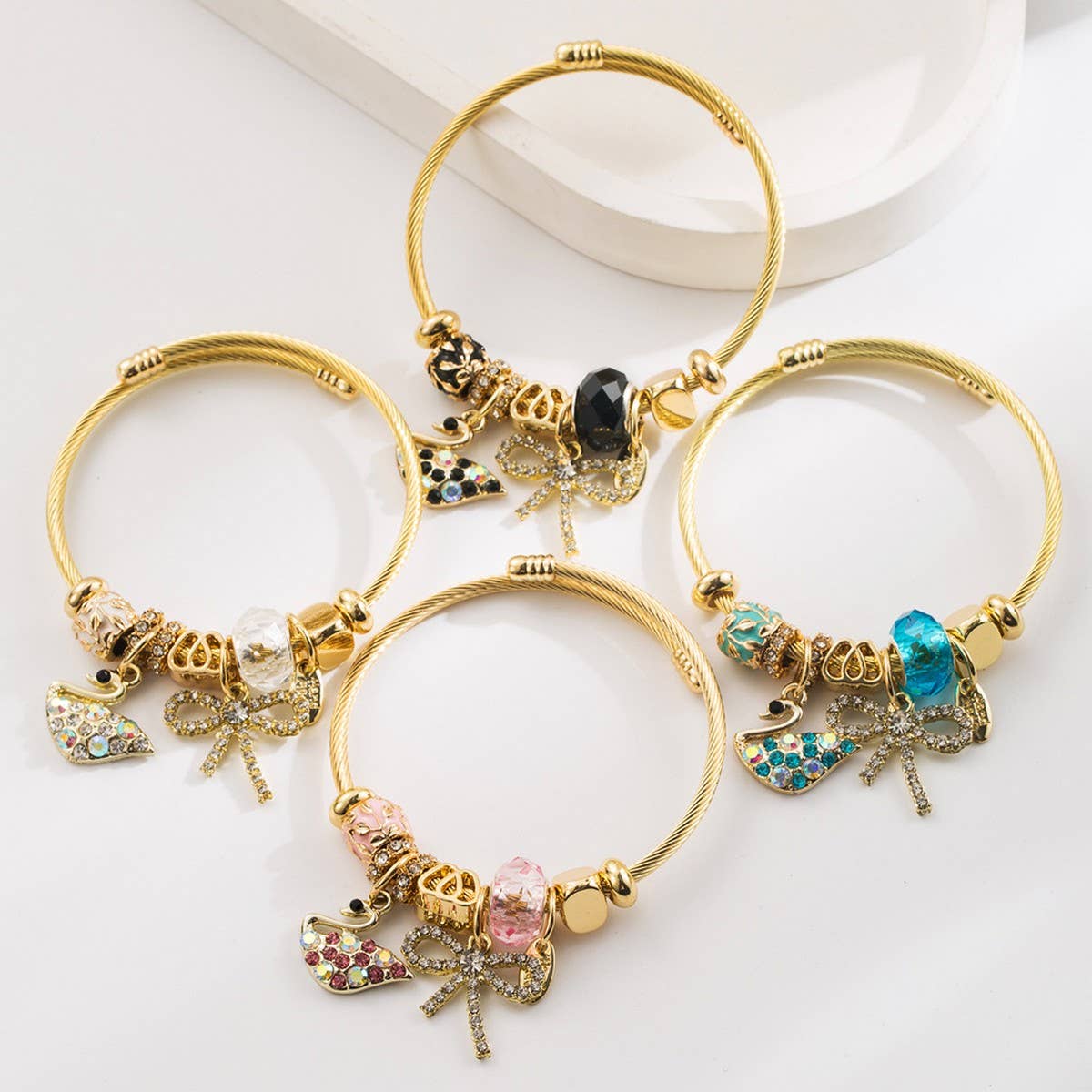 Fairy Style Swan Bow Rhinestone Couple Bracelet_CWMM8562