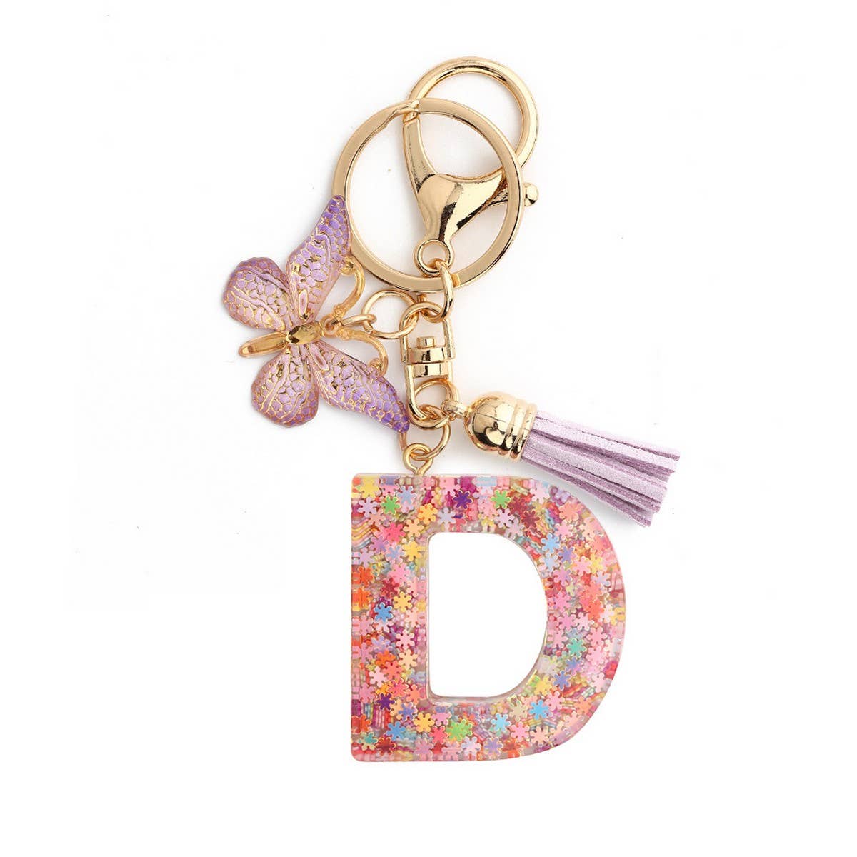 Pink Snowflake Letter Butterfly Keychain_CWMM6865