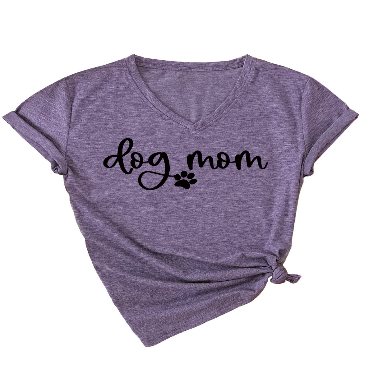 Fashion V-Neck Women's Tee with Dog Letter Print_CWTTS1511