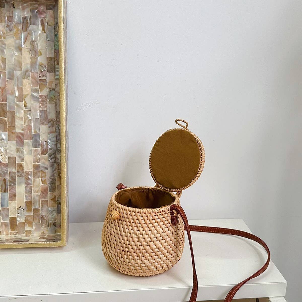 RATTAN WOVEN SMALL SQUAREBAG SHOULDER CROSSBODY BAG_CWMM4544