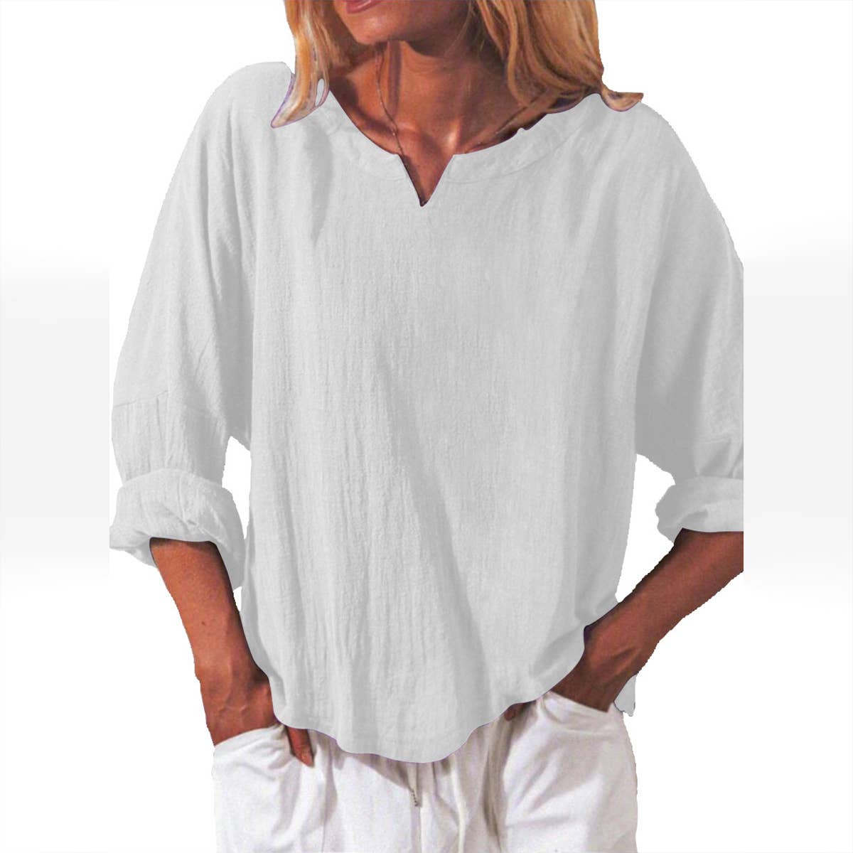 FASHION CASUAL COTTON LOOSE V-NECK SHIRT