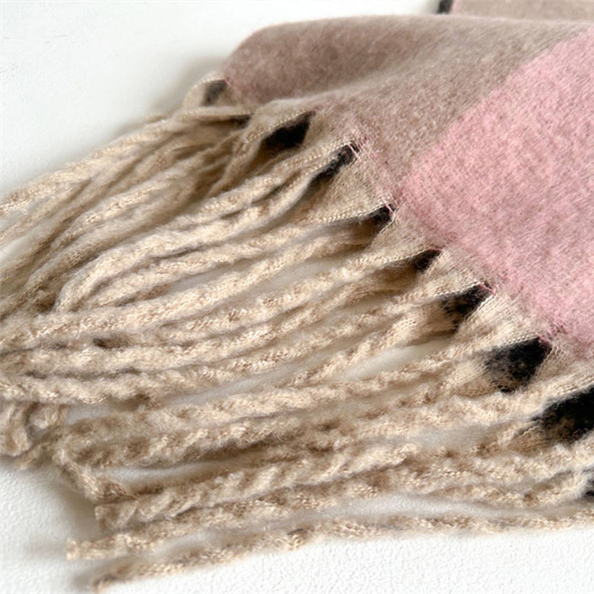 Geometric Fringe Wool Scarf,Thick Colorblock Shawl