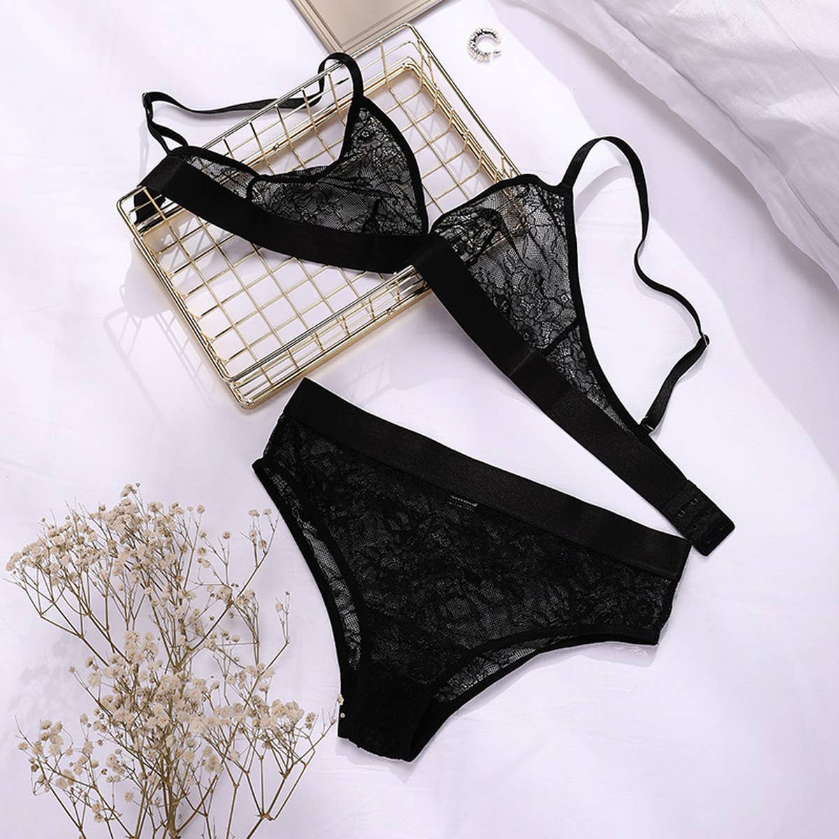 WOMEN LACE ADJUSTABLE BRIEFS BRA SET
