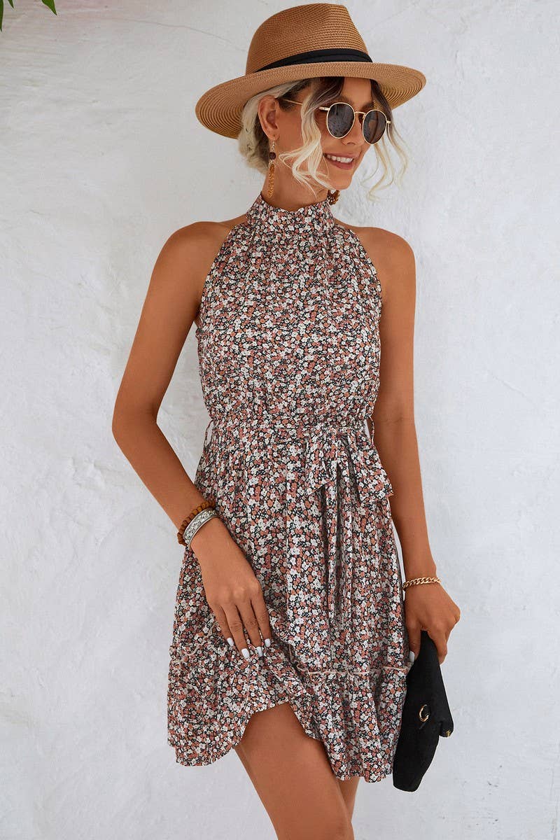 CWDHL0539_PRINTED HALTERNECK SLEEVELESS DRESS