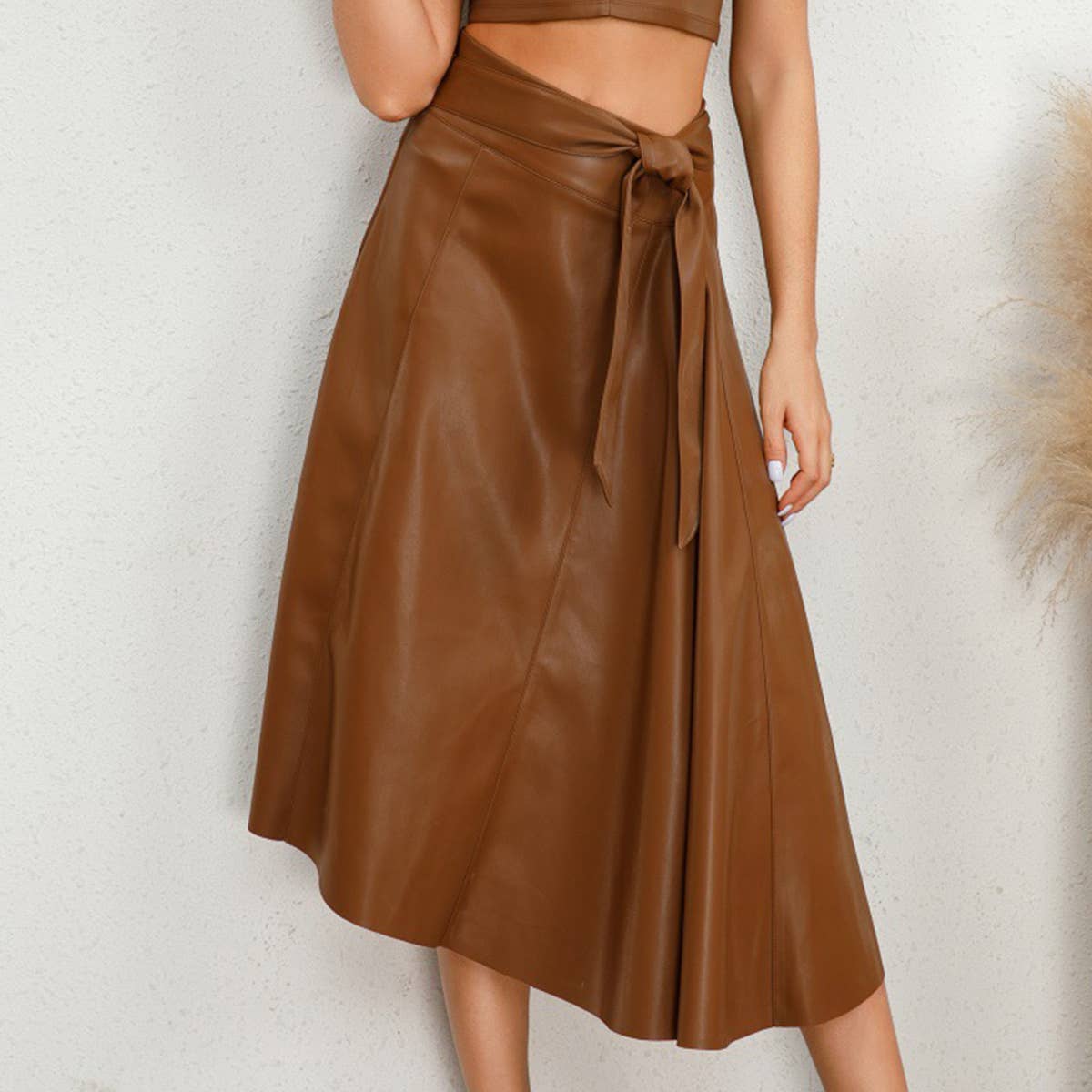PU LEATHER FASHION TREND IRREGULAR SWING SKIRT