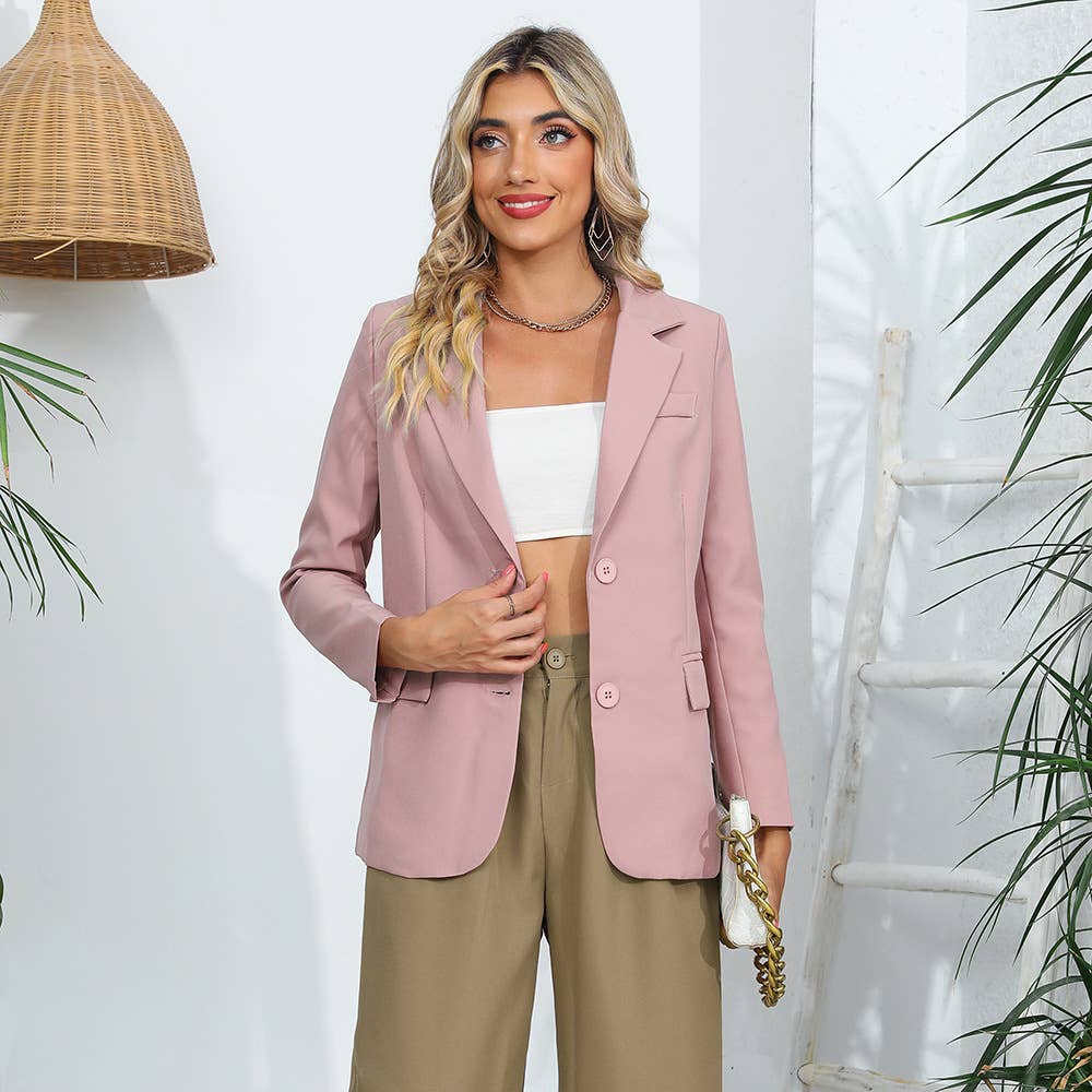 Solid Color Pocket OL Style Long Sleeve Blazer