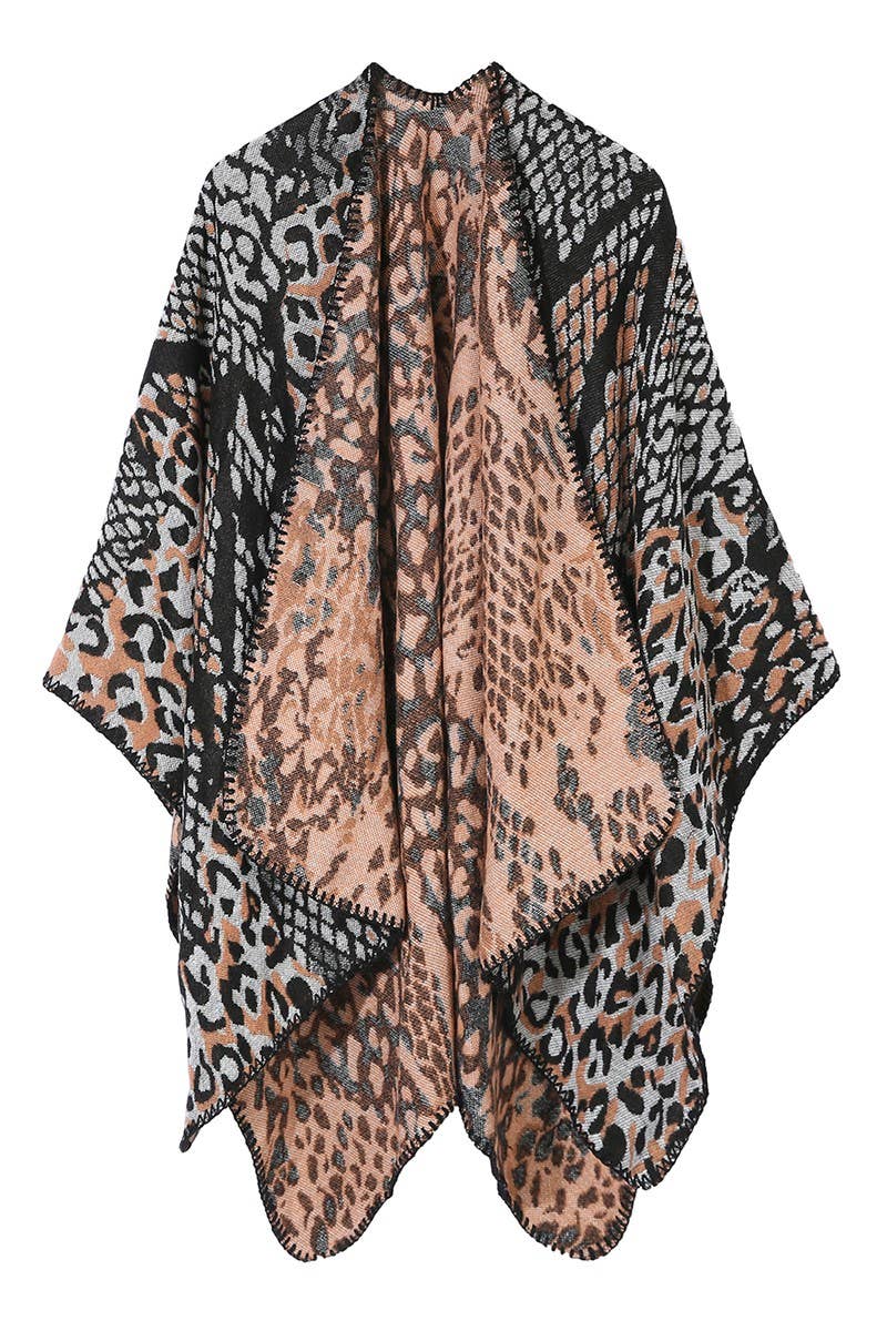 LEOPARD PRINTING SHAWL WRAP CAPE PONCHOS