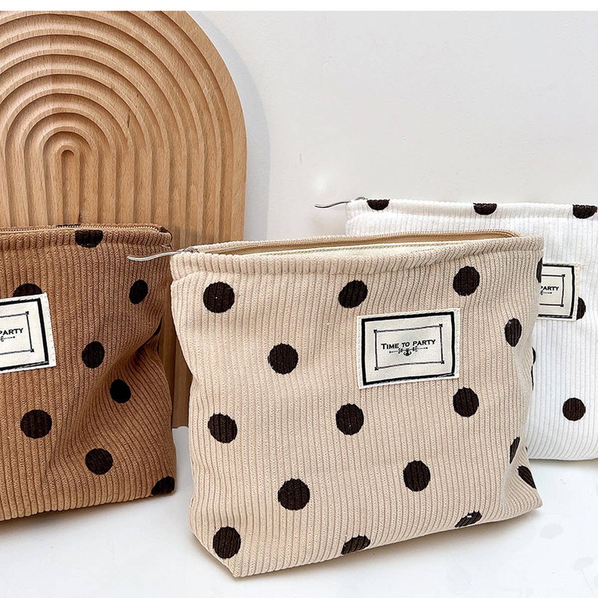 CORDUROY RETRO POLKA DOT MAKEUP BAG STORAGE BAG_CWAB1220