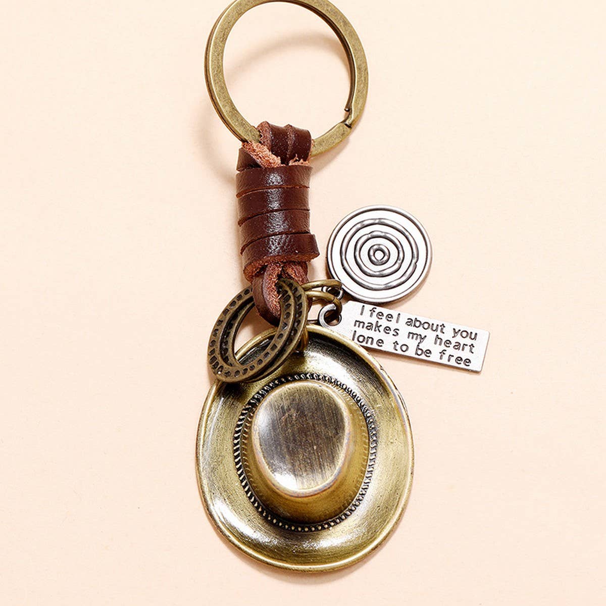 VINTAGE ALLOY COWBOY HAT COWHIDE KEYCHAIN