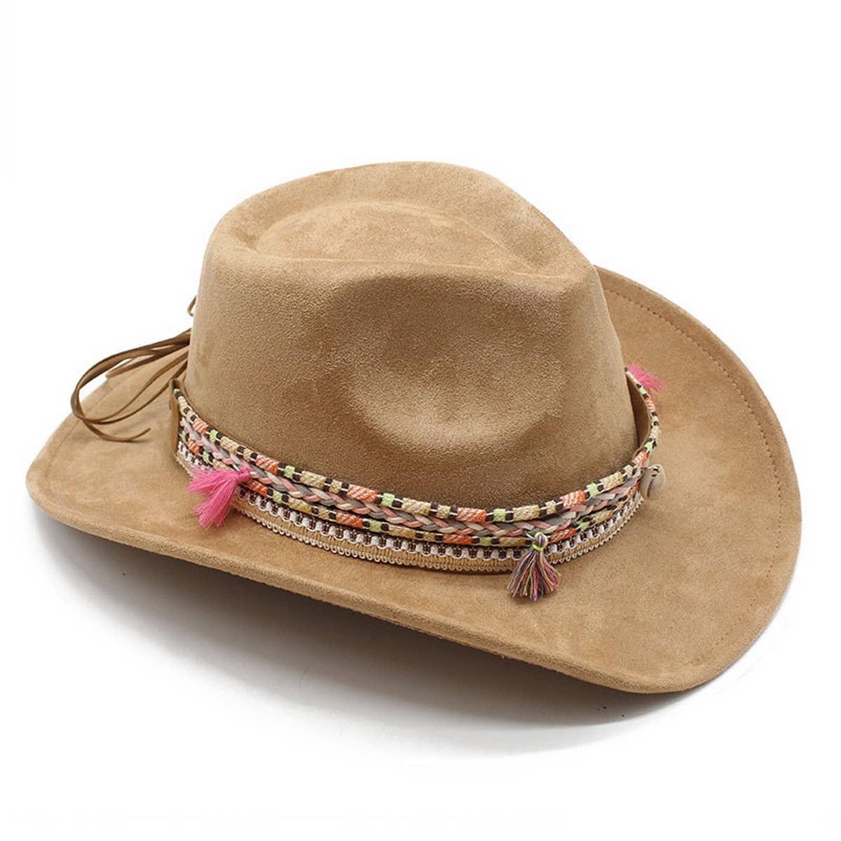 Bohemian Suede Western Cowboy Curled Brim Fedora_CWAH1094