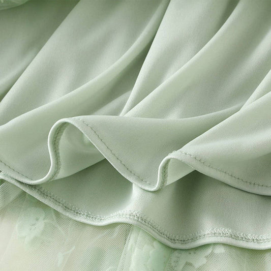 Flocked Tulle Patchwork A-Line Flared Skirt