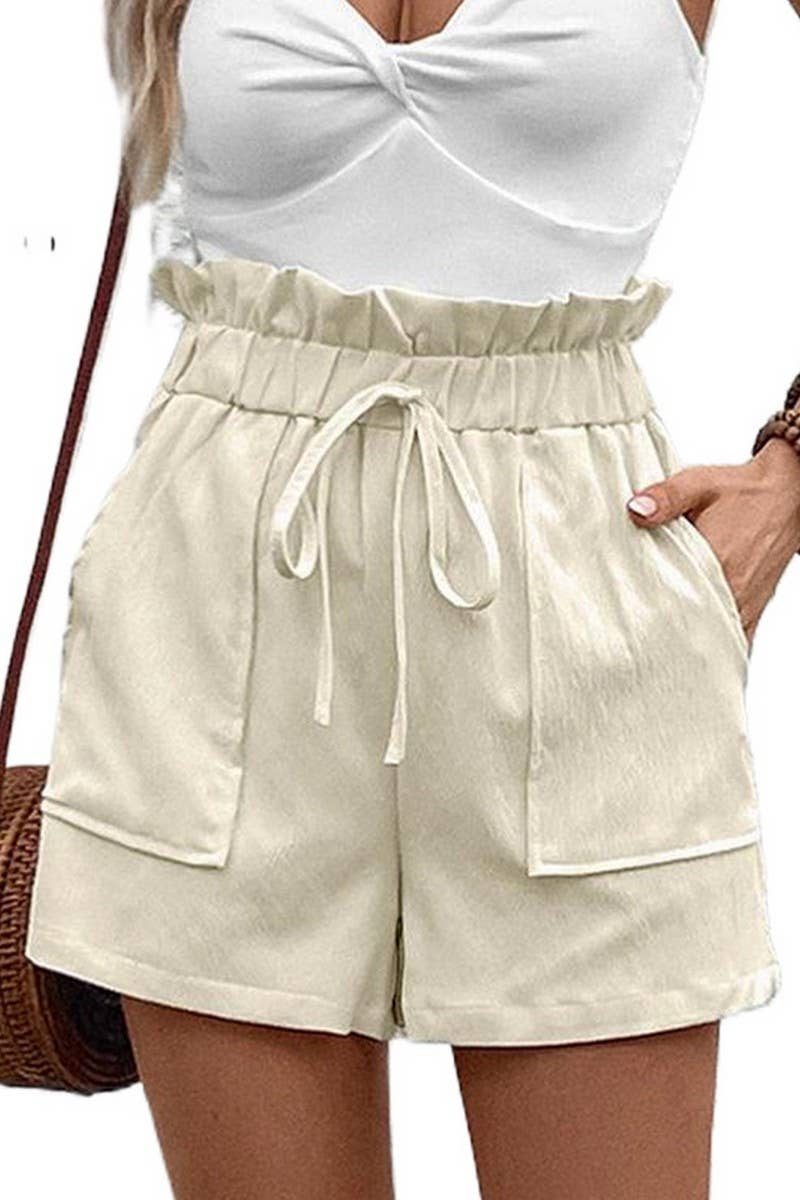 CWBSP0328_CASUAL SOLID COLOR ELASTIC WAIST SHORTS