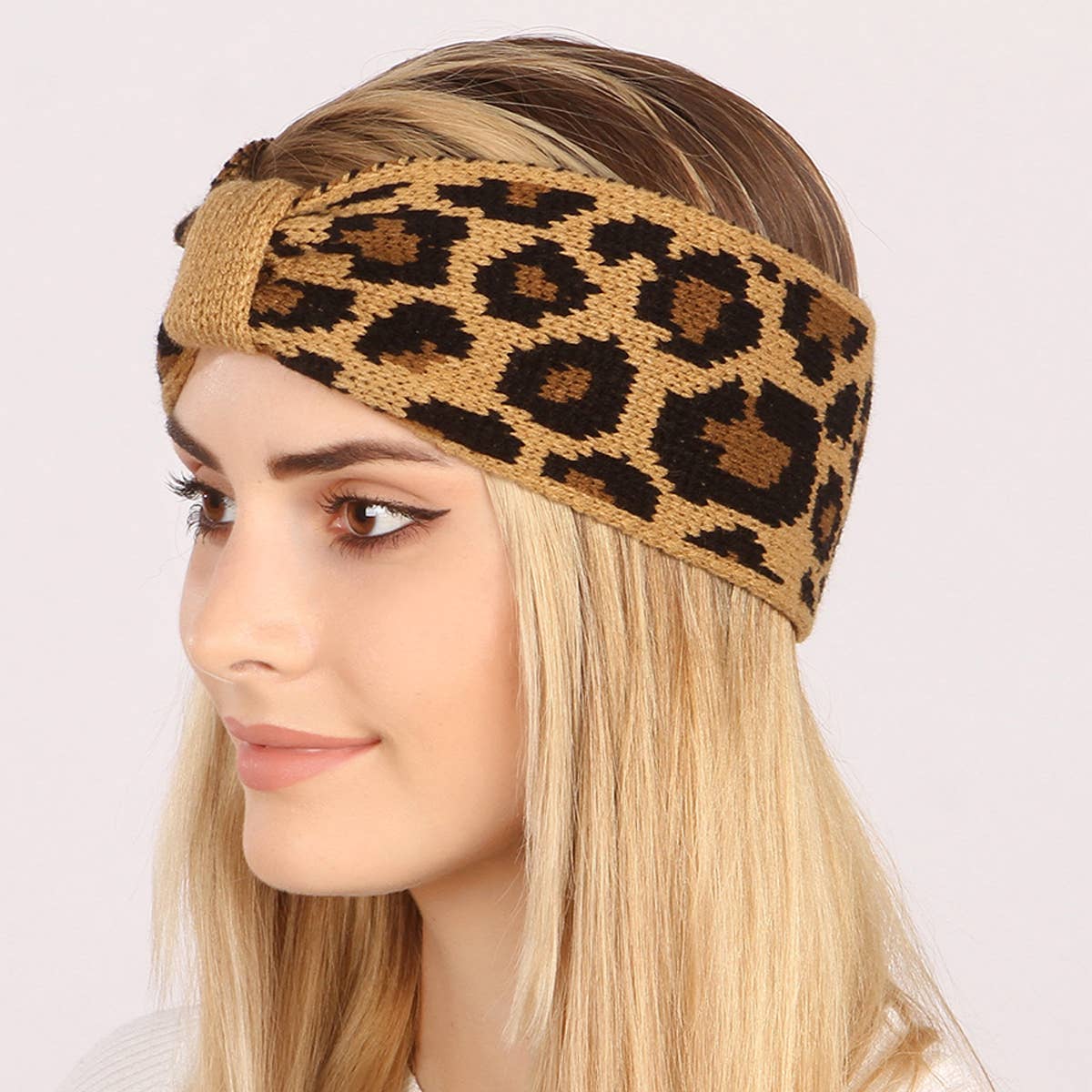 VINTAGE WARM LEOPARD PRINT KNITTED WOOL HEADBAND