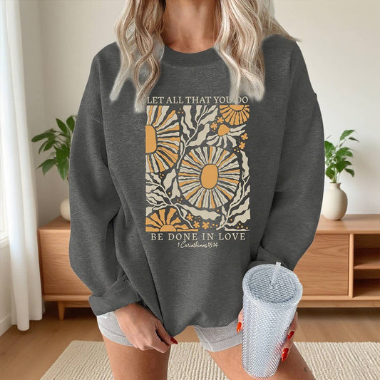 Fashion printed loose round-neck pullover hoodie