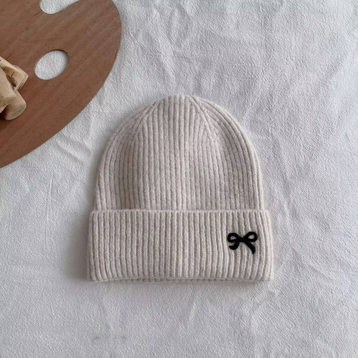 CHILDREN'S WARM KNITTED HAT WITH BOW EMBROIDERY_CWAH2926