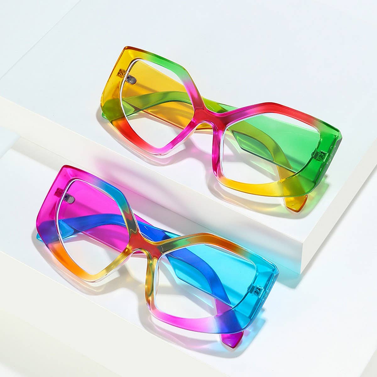 CAT EYE PC RAINBOW COLOR PERSONALIZED FLAT GLASSES_CWASG0247