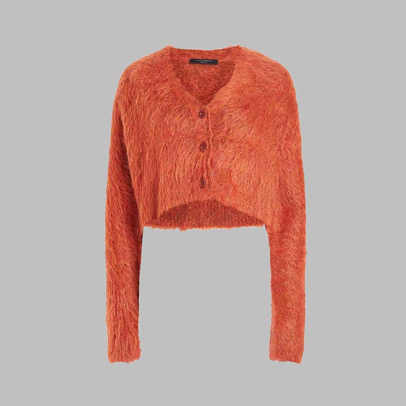 V-NECK SINGLE BREASTED MINK HAIR SHORT SWEATER