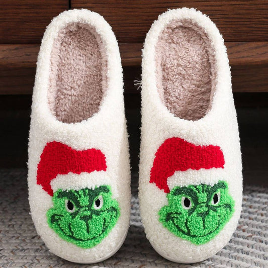 WINTER HOME GRINCH PATTERN COTTON SLIPPERS