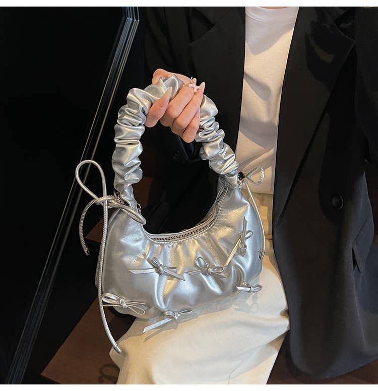 Fashionable pleated bow crossbody bag