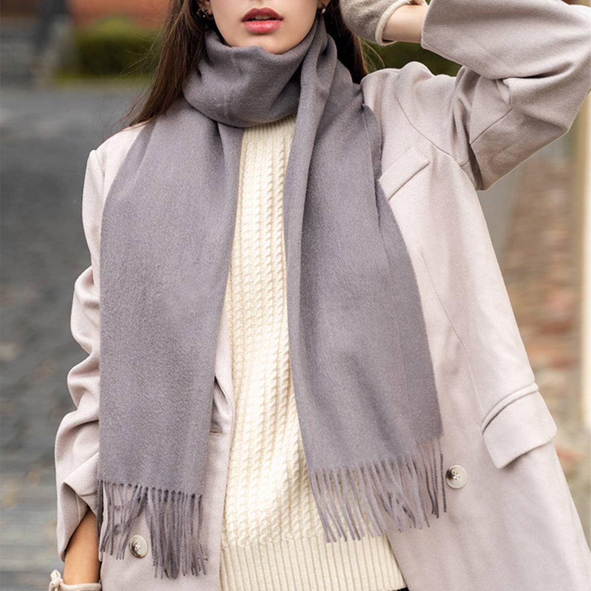 Unisex Wool Scarf ? Soft Solid Color with Tassels