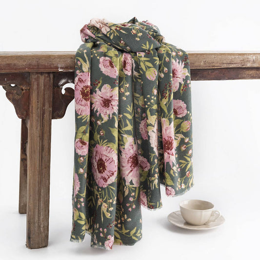 Floral Print Winter Scarf??Soft Elegant Long Shawl