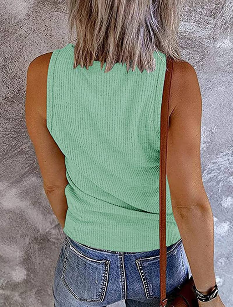 SOLID COLOR V-NECK BREASTED SLIM-FIT KNIT VEST