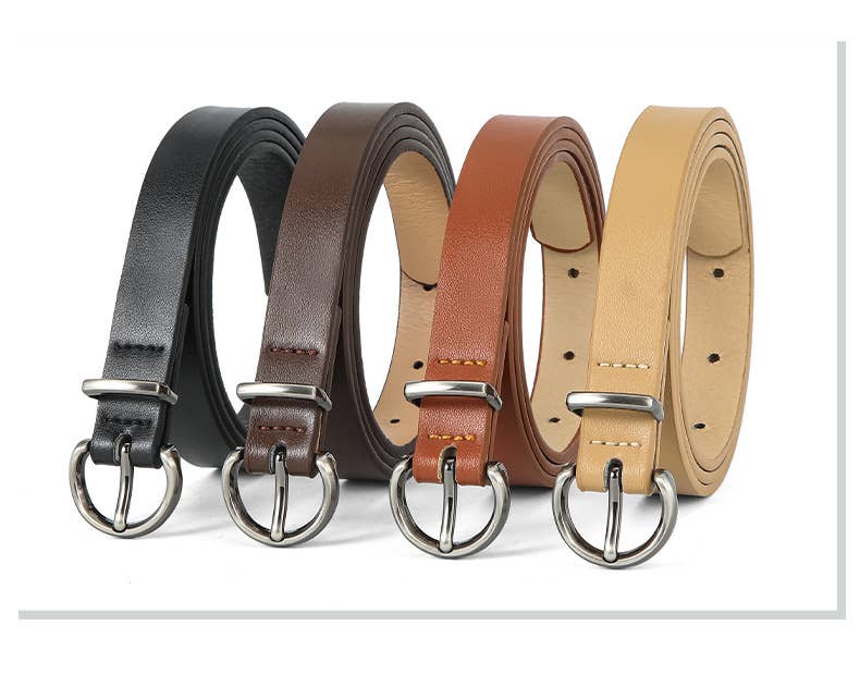 SILVER ROUND PIN BUCKLE PU LEATHER BELT