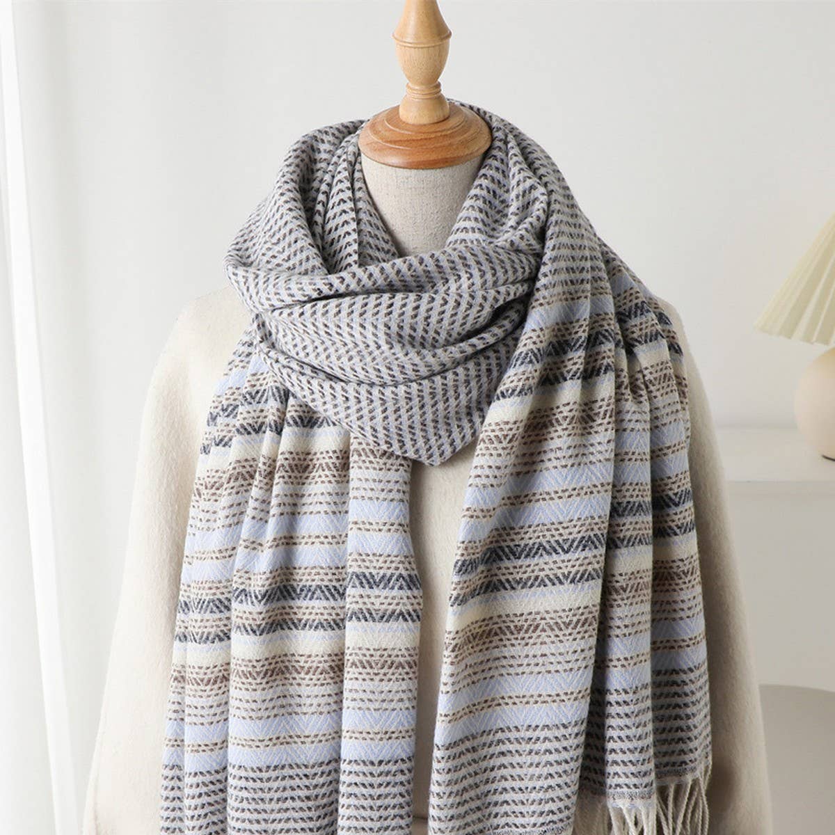 Classic Checkered Shawl Scarf with Soft Tassels