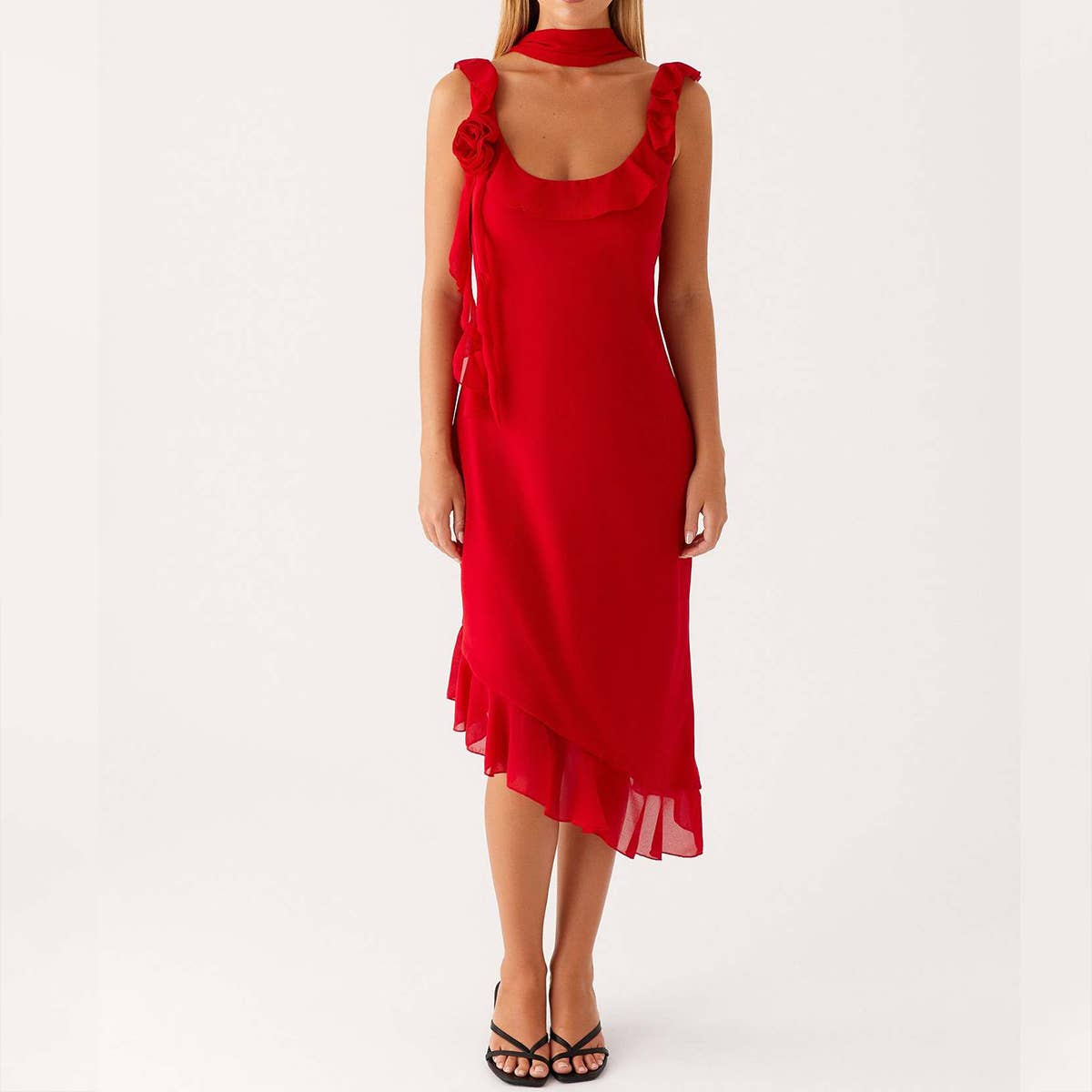 Fitted neck Sexy patchwork chiffon halter dress