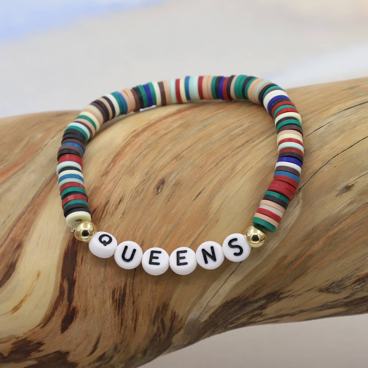 COLORFUL POLYMER CLAY LETTER BEADED BRACELET