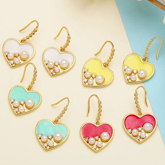 RETRO COLORED HEART SHAPED PEARL EARRINGS_CWAJE1019