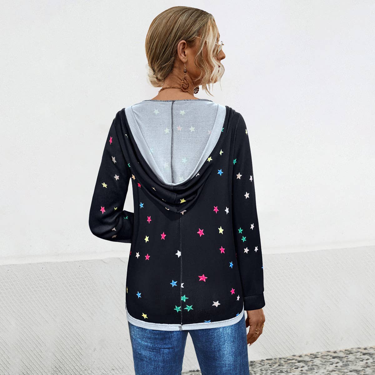 HOODED STAR V-NECK PRINT SEXY HOODIE