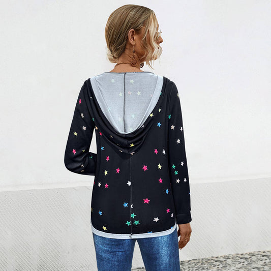 HOODED STAR V-NECK PRINT SEXY HOODIE