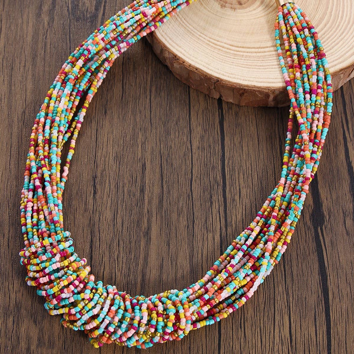 COLORFUL MULTI-LAYERED HANDMADE BEADED NECKLACE