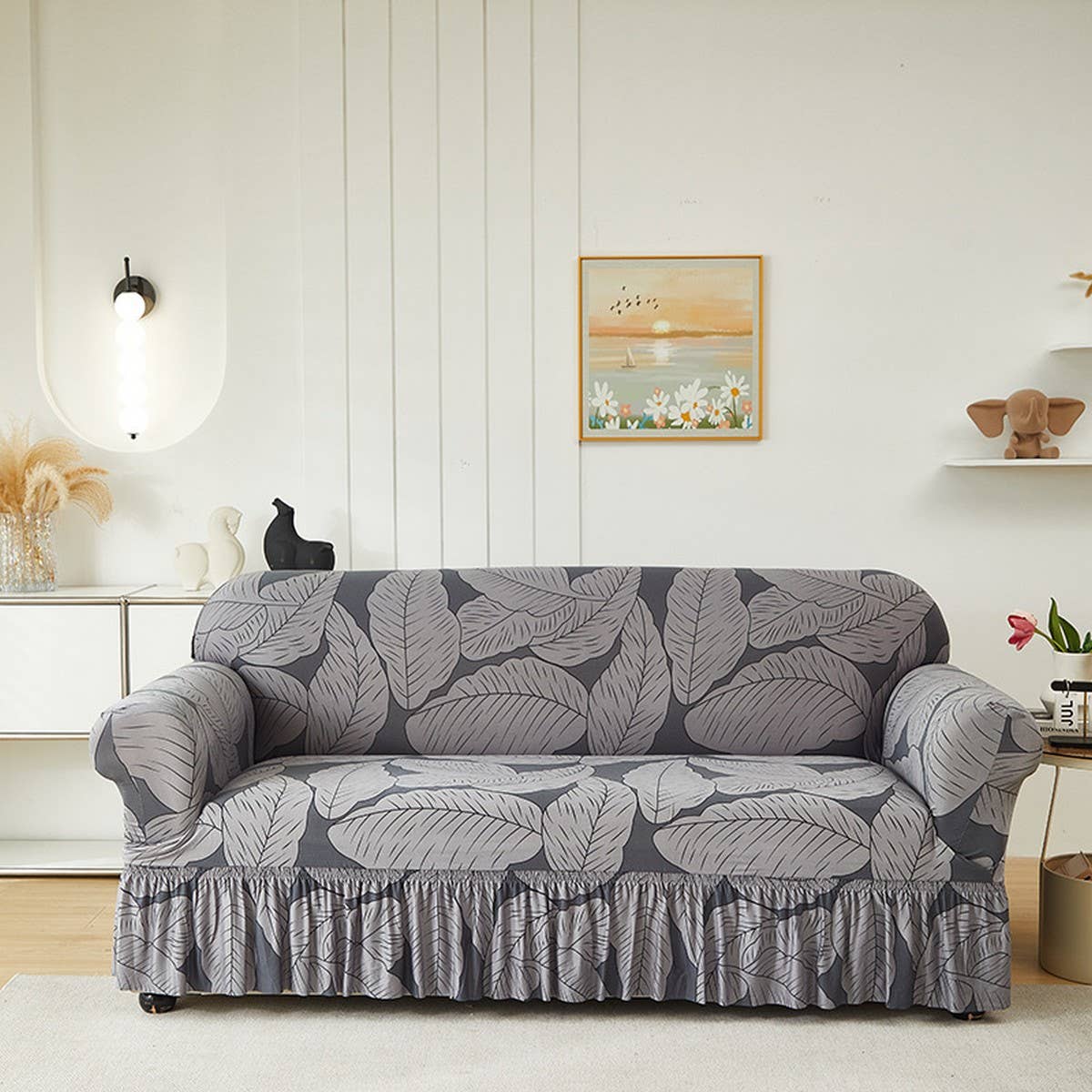 Floral Skirted Sofa Cover, Stretch & Full Fit