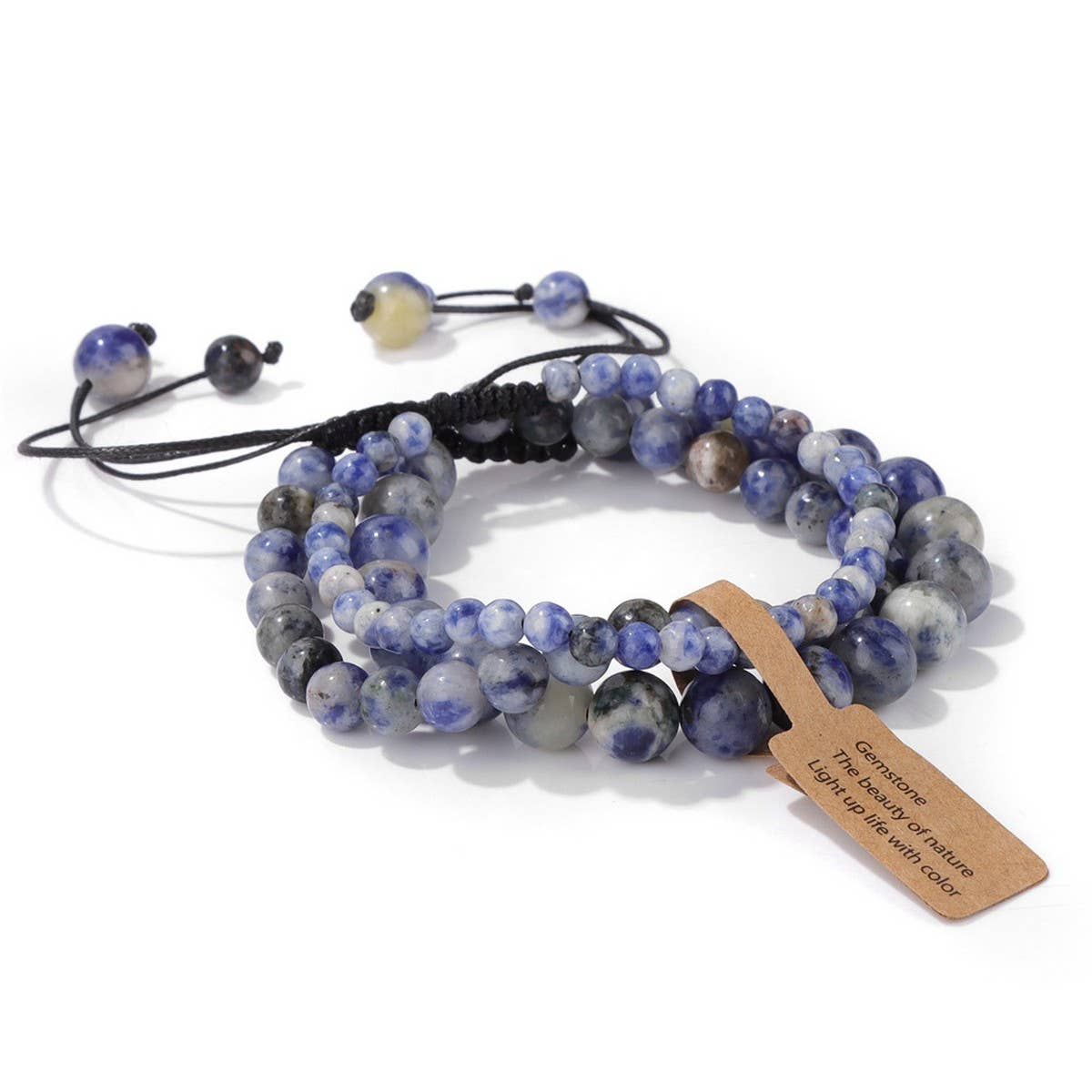 CWAJE4234_NATURAL STONE BEADS BRAIDED THREE-PIECE BRACELET