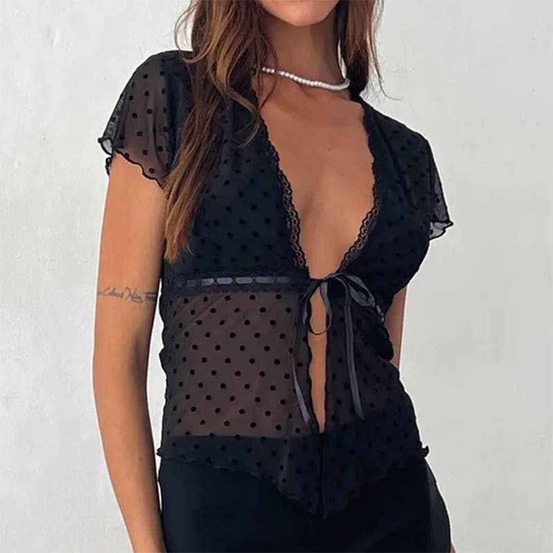 Sexy Polka Dot Loose Short Sleeve Cardigan