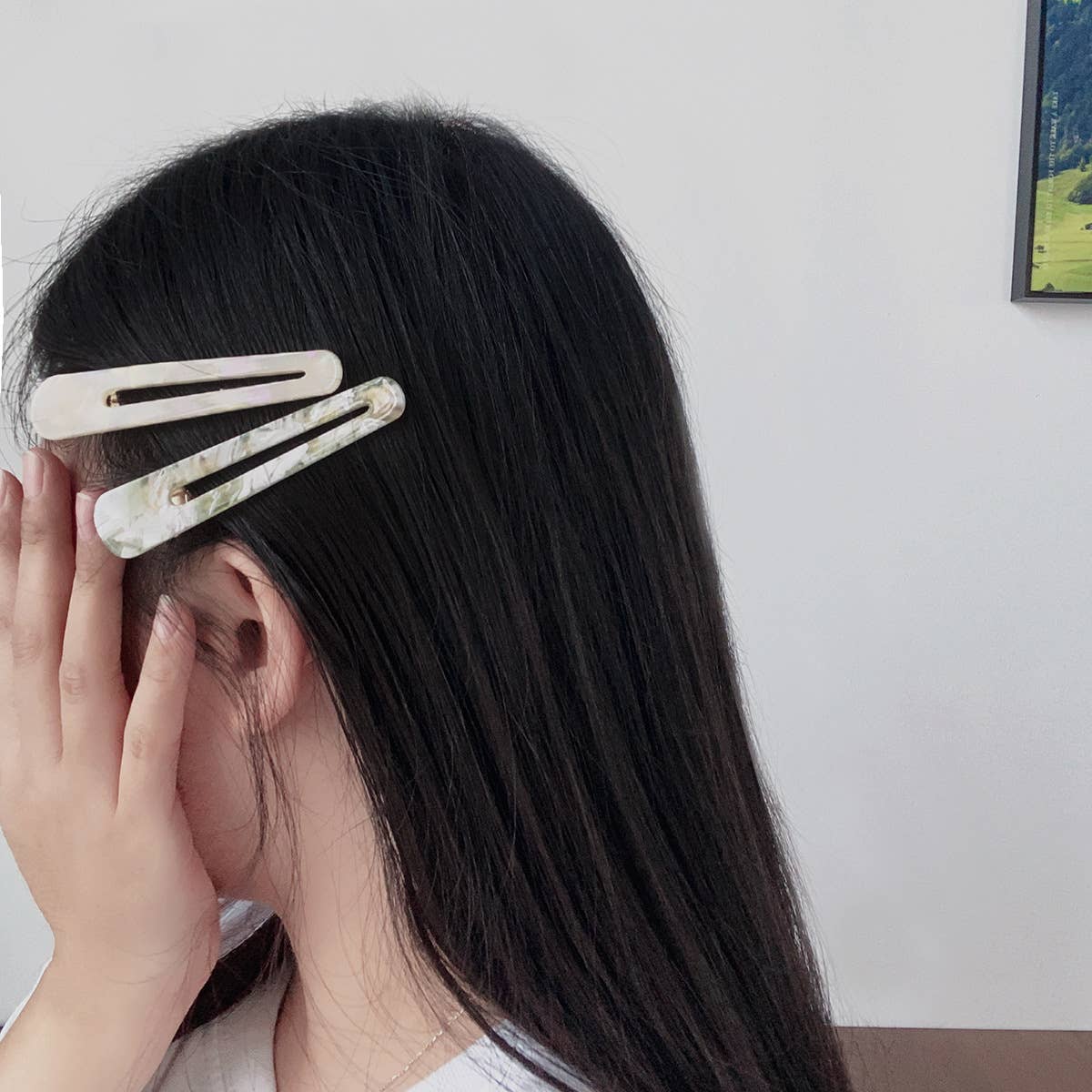 Teardrop duckbill shaped acetate plate hair clip