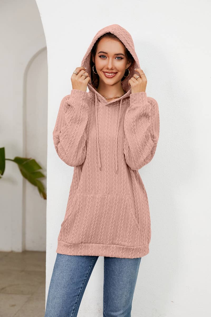 CWOHOL0983_HOODED DRAWSTRING LONG SLEEVE POCKET KNIT HOODIE