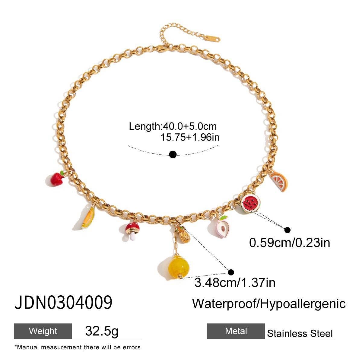 Elegant 18KGold StainlessSteel Fruit CharmBracelet