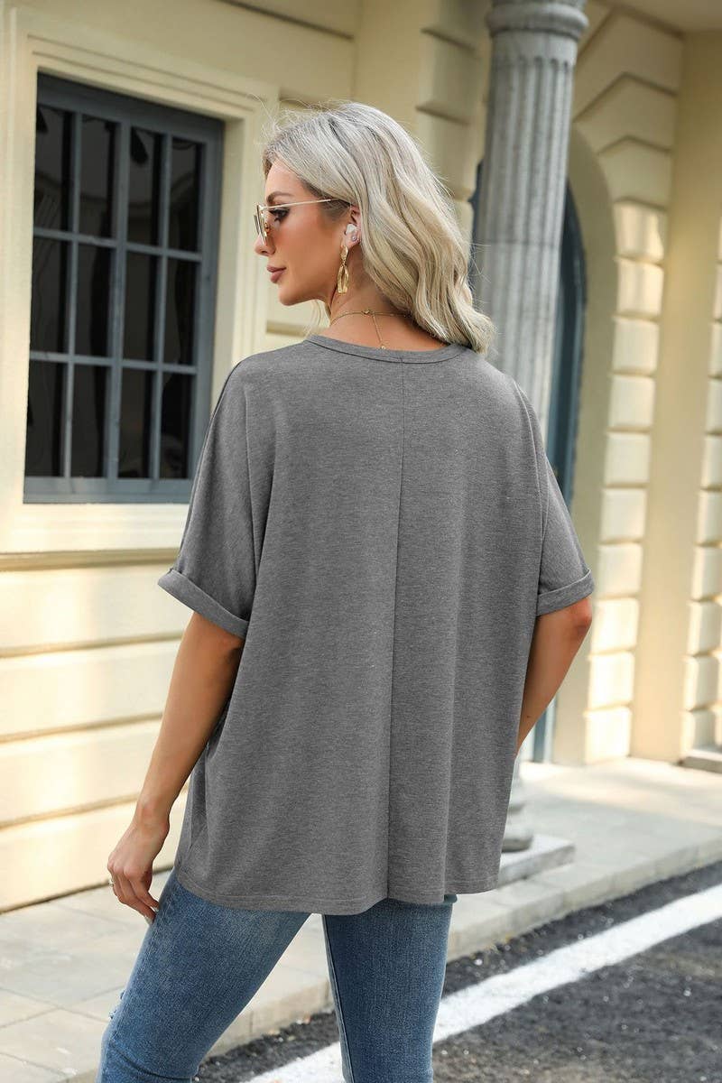 ROUND NECK SOLID COLOR SHORT SLEEVE LOOSE T SHIRT_CWTSTS0280