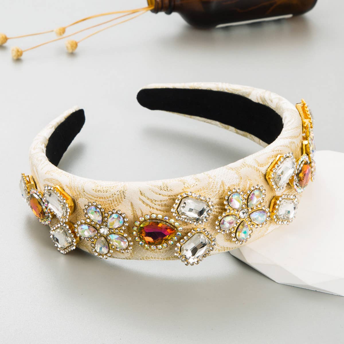 VINTAGE EMBROIDERED FABRIC WIDE BRIM HEADBAND